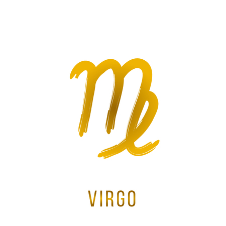 Virgo gold glitter vector zodiac sign, hand drawn with ink brush. Vector graphics set.のイラスト素材
