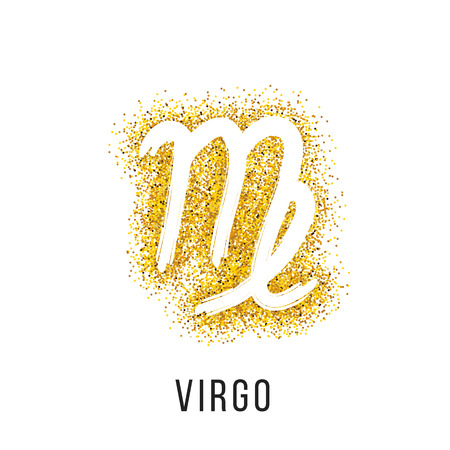 Virgo gold glitter vector zodiac sign, hand drawn with ink brush. Vector graphics set.のイラスト素材