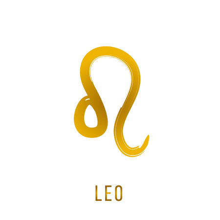 Leo gold glitter vector zodiac sign, hand drawn with ink brush. Vector graphics set.のイラスト素材