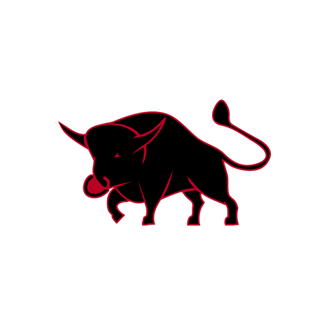 Bull black silhouette - stand on its legs with nose ring. Bull logo - vector illustrationのイラスト素材