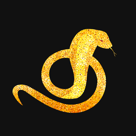 golden snake silhouette curled up in the ring. snake logo - vector illustrationのイラスト素材