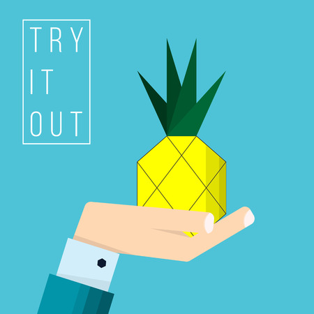 Hand of businessman holds pineapple icon - vector illustration in flat style - concept try it outのイラスト素材