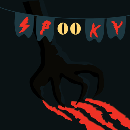 Halloween spooky vector poster, banner or flyer halloween template, monster's paw with clawsのイラスト素材