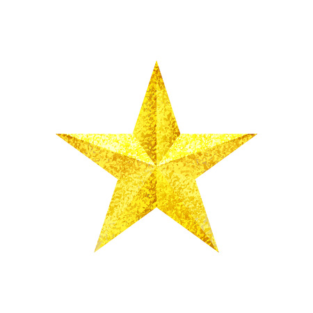 Golden sparkling Christmas Star isolated on white Background. Top View Close-Up Gold Star vector illustrationのイラスト素材