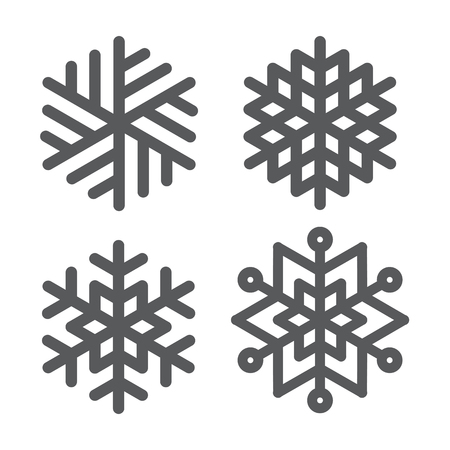 snowflake winter set of black isolated six icon silhouette on white background - vector illustrationのイラスト素材