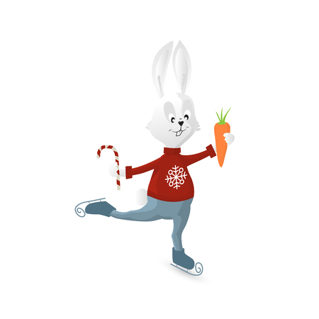 cartoon rabbit  with carrot skating on white backgroundのイラスト素材
