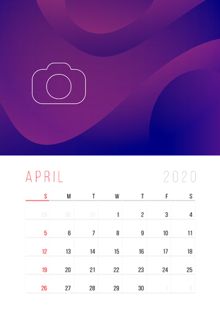Calendar 2020. Week Starts on Sunday. A3 format ready to print. April monthのイラスト素材