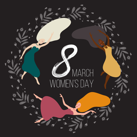 8 march - International Women Day. Women levitating in the air. 8 march Women's Dayのイラスト素材