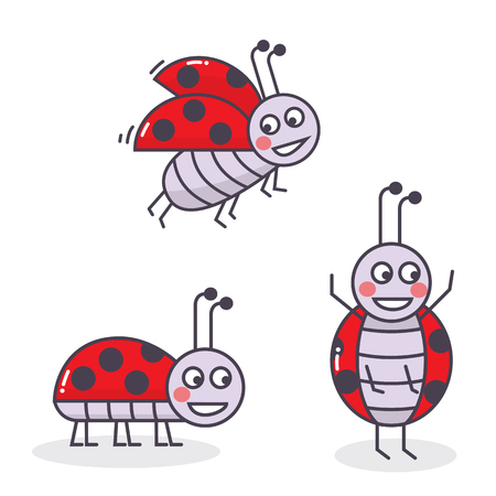 flat cartoon cute Funny ladybag set. Vector graphic illustration character ladybagのイラスト素材