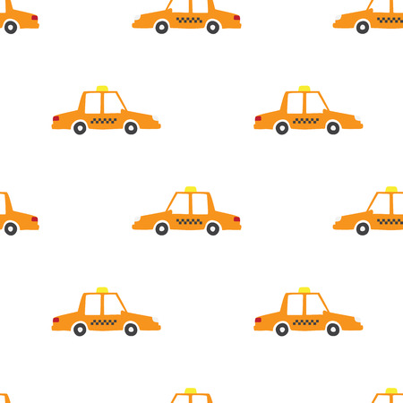 seamless pattern with yellow car taxi - cartoon style taxiのイラスト素材