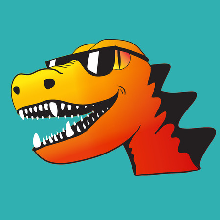 dinosaur in sunglasses with a smile. cartoon style vector illustration. print for t-shirtのイラスト素材