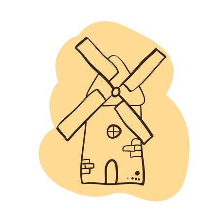 mill logo - Doodle style - ancient traditional rural windmilll  farm power ecology.Wind mill flat vector illustrationのイラスト素材