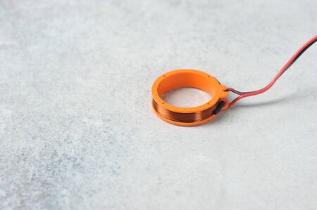 magnetic coil with copper wire - for physical experiments on magnetismの写真素材