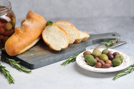 olives with baguette-Mediterranean cuisine