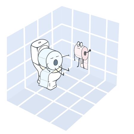two toilet paper rolls in the toilet - cartoon character toilet paper roll のイラスト素材