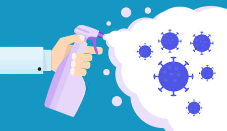 doctor's hand with a spray gun sprays antiviral drugs -  risk of infection with covid-19 coronavirusのイラスト素材