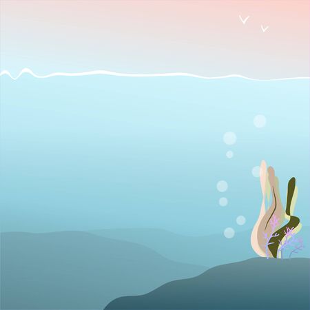 background of seafloor with algae and corals with place for text - illustration in cartoon styleのイラスト素材