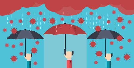 businessman's hand with umbrella protects against coronavirus - stop covid-19 conseptのイラスト素材