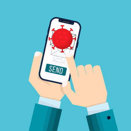 businessman sends a message on the phone - risk of infection with the covid-19 coronavirus - stop covid-19 conseptのイラスト素材