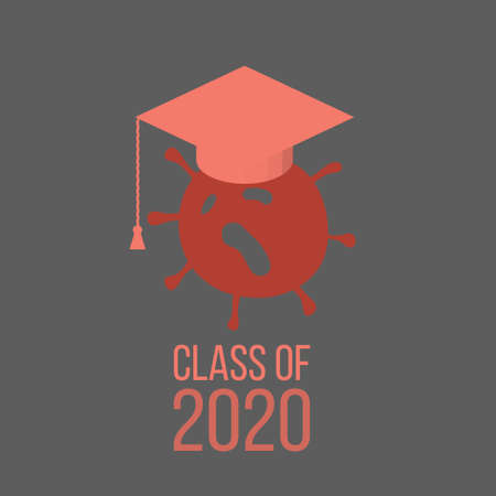 Graduating class in 2020 with Graduation Cap and coronavirus -   in cartoon styleのイラスト素材