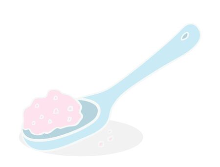 spoon with aromatic salt in cartoon style. aromatherapy salt on white background. Items for fragrance and Spa treatmentsのイラスト素材