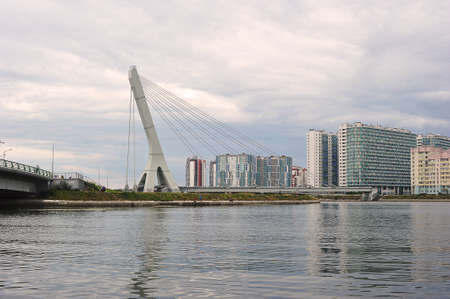 St. Petersburg, Russia - July 19, 2020: view of the cable-stayed bridge of Kadyrov in St. Petersburgのeditorial素材