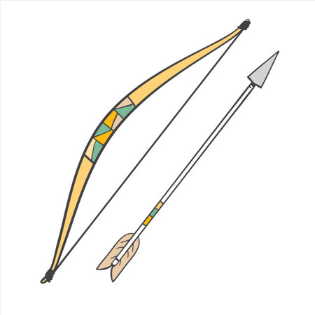 Bow and arrow illustration - icon or logo of a bow and an arrow in cartoon style on white backgroundのイラスト素材