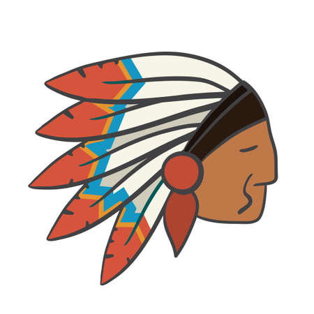 Head of American indian man in national headdress - icon or logo of redskin american indian