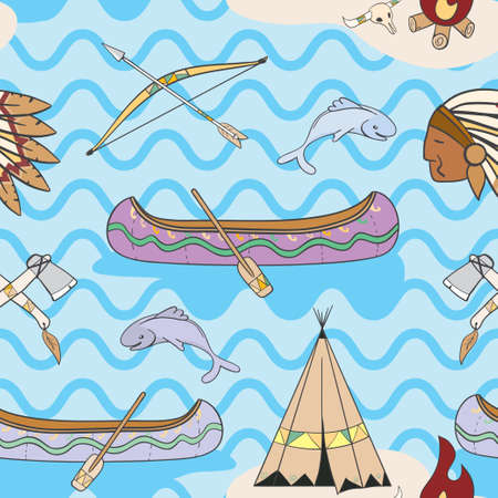 Head of American indian man in national headdress - icon or logo of redskin american indianのイラスト素材