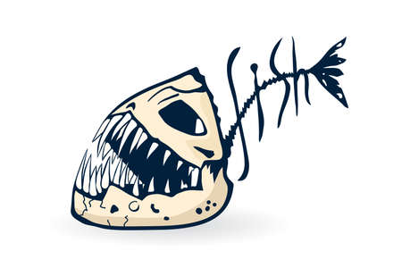 fish skeleton with the inscription fish from the bones of the spine - fish logoのイラスト素材