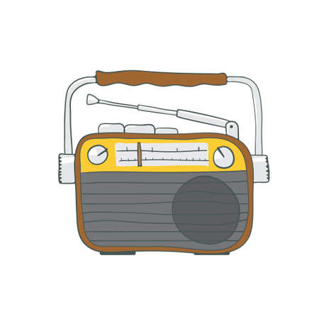 Cartoon style old retro media radio player. Radio icon in comic style. Fm broadcast cartoon illustrationのイラスト素材