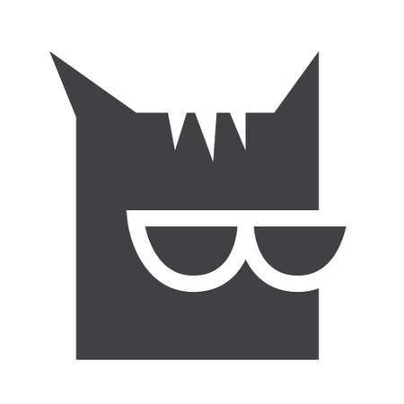 cat avatar in glasses for social media networks - flat style - black and whiteのイラスト素材