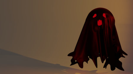 scary ghost in dramatic lighting - 3d render- copy space for textの写真素材