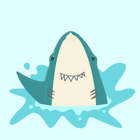 Illustration of cute shark in cartoon style. Flat vector illustrationのイラスト素材