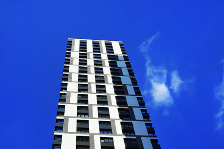 modern high-rise building against a blue sky. skyscraper in moscow