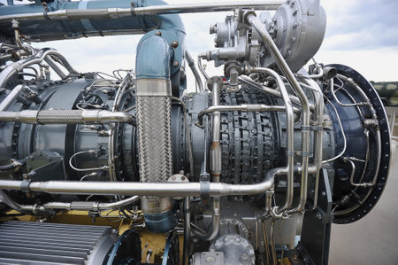 Kubinka, Russia - July 10 2022: M75RU gas turbine engine in the military museum in Kubinka