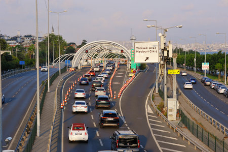 Istanbul, Turkey - August 07, 2025: traffic jams in Istanbul Fatih district, Turkey