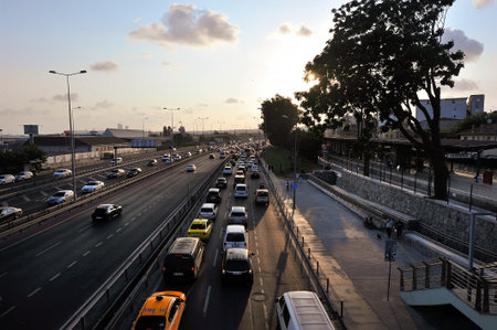 Istanbul, Turkey - August 07, 2025: traffic jams in Istanbul Fatih district, Turkey