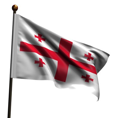Flag of Georgia. High resolution 3d render isolated on white with fabric texture.の写真素材