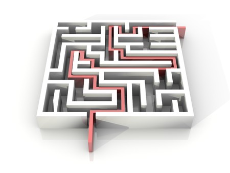 Top view on labyrinth with direct path through. Conceptual image good for overview, distance, mastering, challenge or vision themes.の写真素材