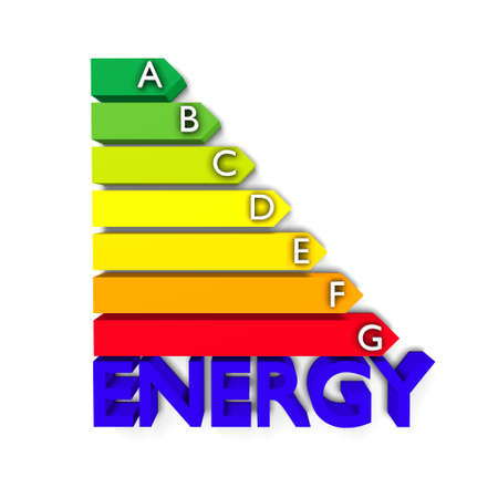 High resolution 3D European Union Energy Label for efficiency classification. Conceptual render for environment protection, conservation of resources and Energy or Power themesの写真素材