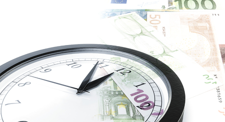 Time is money concept with clock and bank notesの写真素材
