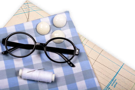 Sewing. For clothes and clothes. Isolate on white background, Flat Lay, Copy space.