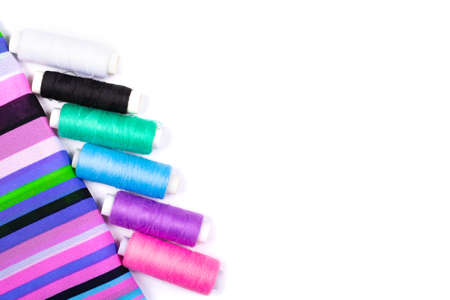 Sewing. Background of the fabric on a white background. Flat Lay, space for text, Copy space, top...