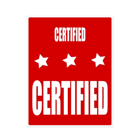 certified  white stamp text on red backgroundの写真素材