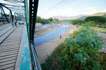 Pai - 16 December 2015: "memorial bridge in pai city" mae hong son,thailandのeditorial素材