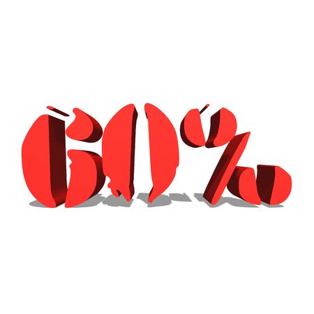 60% red word on white background illustration 3D rendering