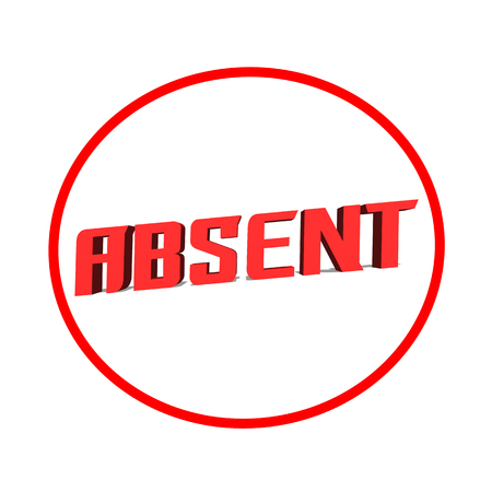 Absent Red word on white background illustration 3D renderingの写真素材