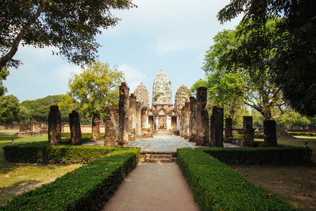 Beautiful landscape of ancient  temple in sukhothai-historypark ,Sukhothai, Thailandの写真素材