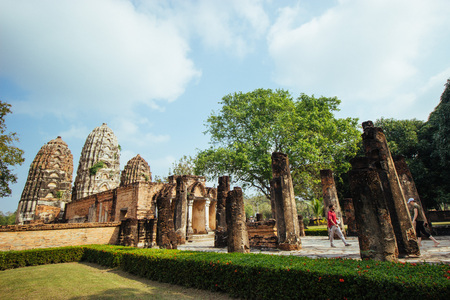 Beautiful landscape of ancient  temple in sukhothai-historypark ,Sukhothai, Thailandの写真素材
